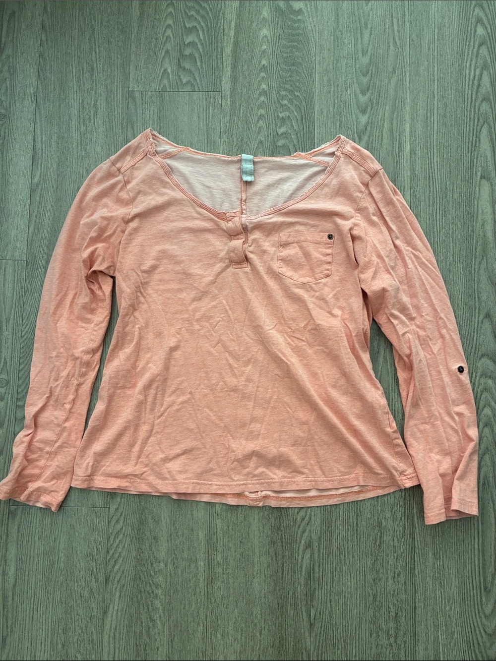 Women’s Long Sleeve Peach Henley Top